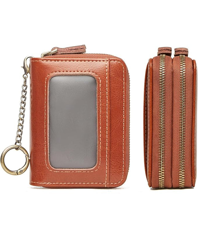 TFKGS Credit Card Holder for Women RFID Wallet Leather Womens Wallet with Zipper Blocking Keychain Card Accordion Wallets Gifts for Women Brown