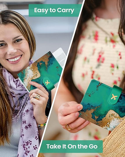 Passport Holder for Travel Essentials, RFID Blocking Leather Cover Wallet with Magnetic Closure, Aesthetic & Cute Passport Book Case for Women and Men - Coastline