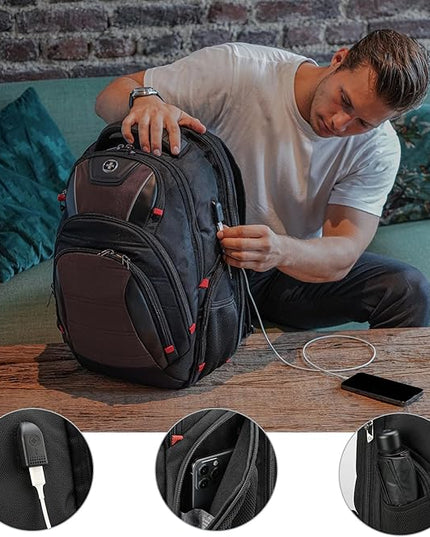 Swissdigital Design Men's Laptop Backpack for Man，Large Capacity Business Travel Backpack Black/Brown | J14-32