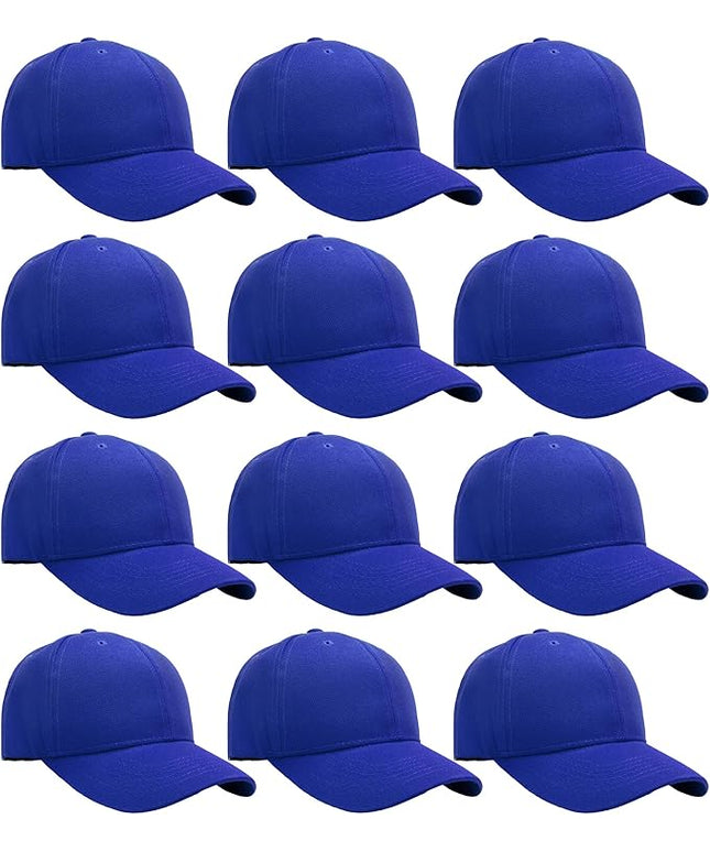 Falari Wholesale Bulk Lot 12-Pack Baseball Cap Adjustable Size Plain Blank Solid Color