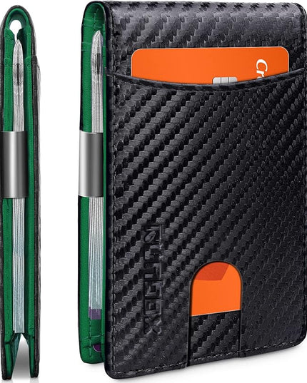 RUNBOX Slim Money Clip Wallets for Men RFID Blocking 11 Card Holder Minimalist Small Leather Bifold Men's Front Pocket Wallet Gift Box