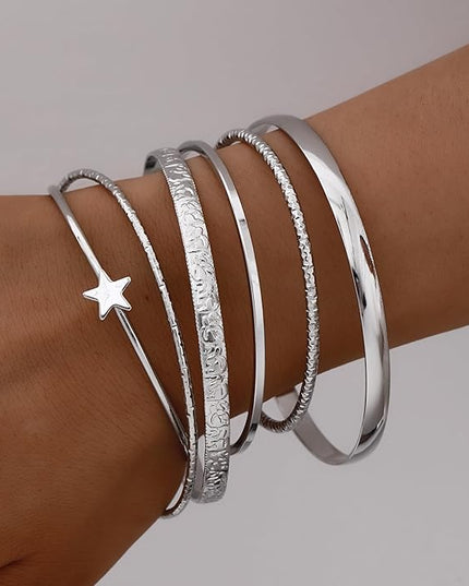 ÌF ME Gold Bangle Bracelets for Women, Indian Bangles Stackable Set, Multi Layer Textured 14K Gold Plated Chunky Bracelets Boho Jewelrys Set