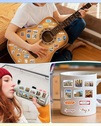 Spain Travel Stickers for Adults- 50 Pcs Spanish Landmark Souvenirs Water Bottle Stickers, Flag Waterproof Scrapbook Decals, Vinyl Sticker for Luggage Laptop Journaling