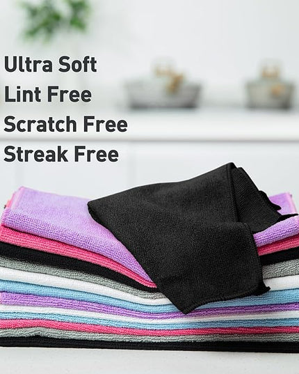 Black Microfiber Cleaning Cloth 13"x13", Ultra Soft Absorbent Microfiber Cleaning Rags for Housekeeping Cleaning Supplies, Lint Free Reusable Cleaning Cloths for House Washable, Pack of 12