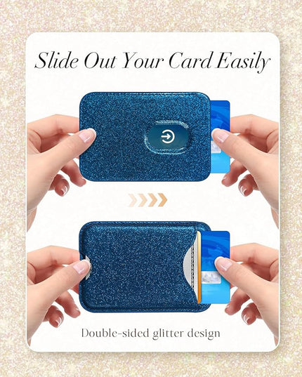 Shorogyt Compatible with Magsafe Wallet Magnetic Card Holder - Glitter Blue Phone Wallets for Women Teen Girls Fashion for iPhone 17/16/15/14/13/12 Series Slim for Apple Mag RFID Magnet, Fit 3 Cards