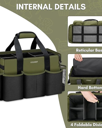 Ytonet Wearable Cleaning Caddy Organizer with Handle & Shoulder Straps, Large Cleaning Bag for Housekeepers, Kitchen Supplies Organizer with Dividers, Under Sink & Car Detailing Bag, Green