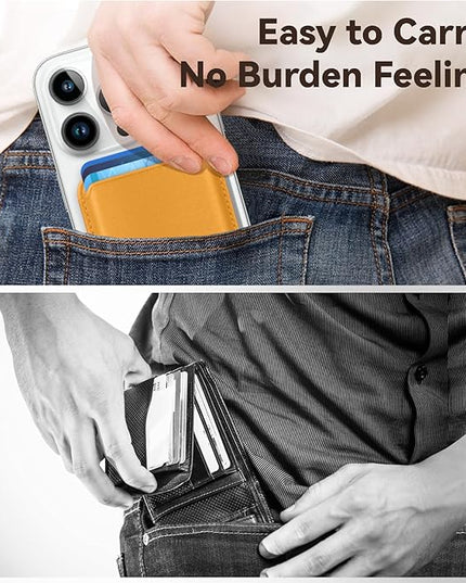 Magnetic Mag-safe Wallet Cell Phone Card Holder for iPhone 15 Series, Stronger Magnetic RFID Leather Phone Wallet Stick on Series of iPhone 17/16/15/14/13/12 Pro/Promax, Yellow