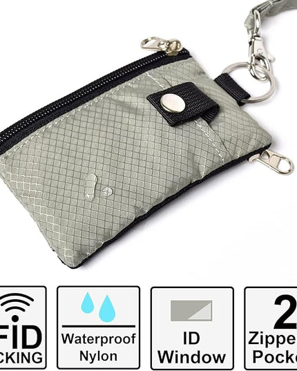 Minimalist RFID Blocking Small Wallet with ID Window,WaterResistant Zip Id Case Wallet with Lanyard Keychain for Cards,Cash,Travel,Women,Men