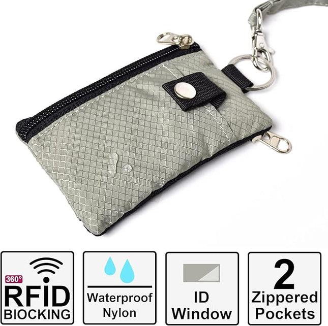 Minimalist RFID Blocking Small Wallet with ID Window,WaterResistant Zip Id Case Wallet with Lanyard Keychain for Cards,Cash,Travel,Women,Men
