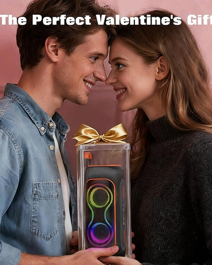 MusiBaby Portable Bluetooth Speakers with Lights, 80W Loud Outdoor Wireless Speaker with Stereo Sound, IPX5 Waterproof, 24H Playtime, BT 5.3, FM, for Home/Travel/Praty Valentines Gifts (Black)