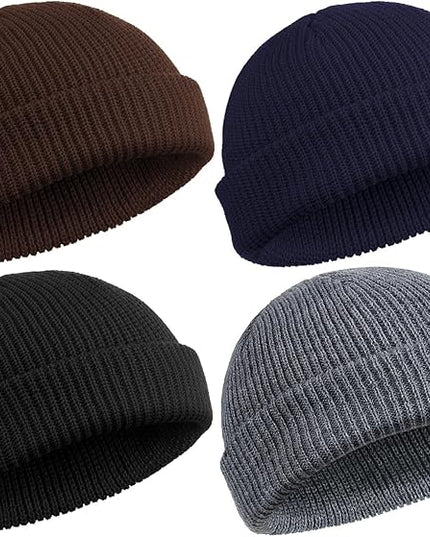 SATINIOR 4 Pieces Trawler Beanie Watch Hat Roll up Edge Skullcap Fisherman Beanie Unisex