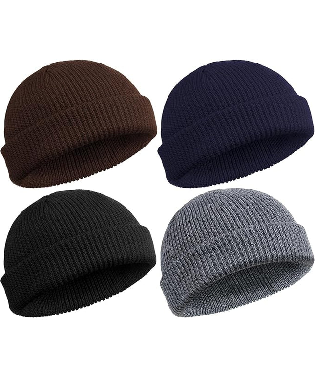 SATINIOR 4 Pieces Trawler Beanie Watch Hat Roll up Edge Skullcap Fisherman Beanie Unisex