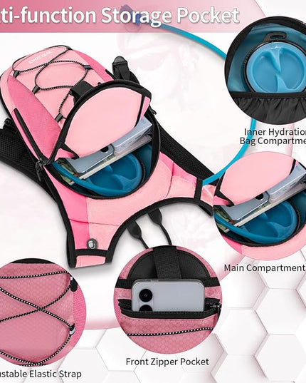Hydration Backpack with Leak Proof Water Bladder, Lightweight Hydro Water Daypack for Rave, Cycling, Running, Hiking, Climbing