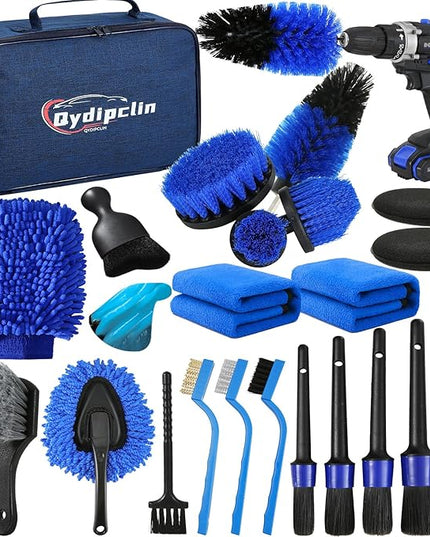 23Pcs Car Detailing Kit, Car Detailing Brush Set, Car Wash Cleaning Kit, Car Detailing Brushes, Professional Car Care Kit for Interior Exterior Wheels, Blue