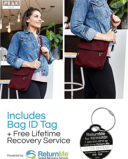Peak Gear Crossbody Travel Purse with RFID Blocking Pocket and Lifetime Recovery Service. Nylon Shoulder Bag