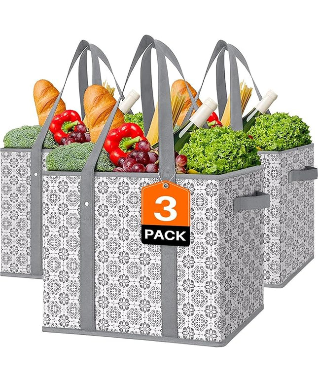 WISELIFE Reusable Grocery Bags [3 Pack],Large Grocery Tote Bag Water Resistant Shopping Bags Foldable Grocery Bag for Clothes,Shoes and Picnic