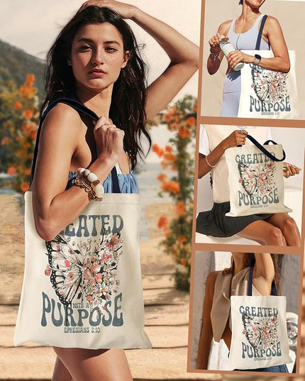 Aesthetic Canvas Tote Bag for Women - Sturdy Cloth Cotton Totes Bag with Pattern Shoulder Bag