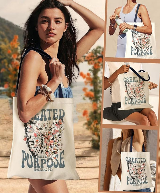 Aesthetic Canvas Tote Bag for Women - Sturdy Cloth Cotton Totes Bag with Pattern Shoulder Bag
