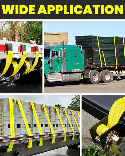 4'' x30' Winch Straps with Flat Hooks, Heavy Duty Trailer Winch Straps, 16,200 lbs Breaking Strength Flatbed Straps, 4in x 30ft Cargo Control for Flatbed Trailer, Truck, Utility Trailer(4 Pack)