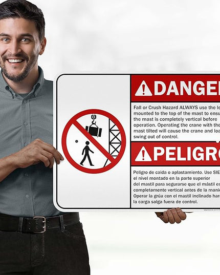 Danger Fall Or Crush Hazard Always Use The Level Mounted Bilingual Sign, 18x24 Inches, 3M EGP Reflective .080 Aluminum, Fade Resistant, Made in USA by My Sign Center