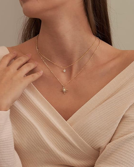 Tewiky Dainty 14k Gold Plated/Silver Cubic Zirconia Necklaces for Women, Simple CZ Jewelry Necklaces Trendy Gifts