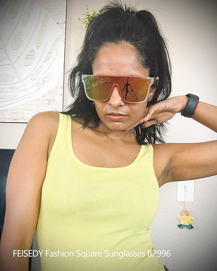 FEISEDY Sunglasses for Women Men, Fashion Mirrored Single Lens, Driving Beach Sunnies UV400 Shades B2996