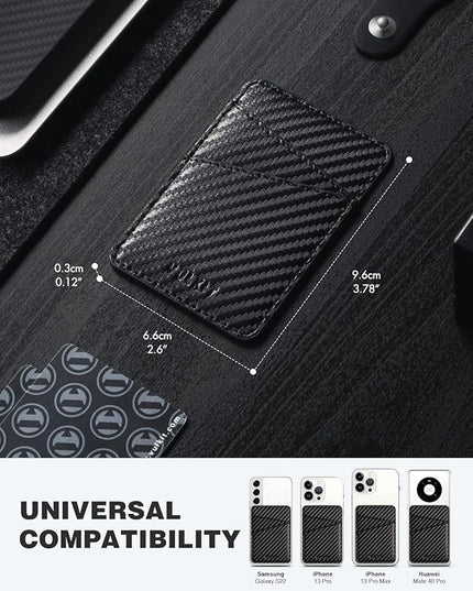 VULKIT Phone Card Holder Wallet Leather Adhesive Pocket RFID Blocking Credit Card Sleeves Stick Back of Phone Smartphones Carbon Fiber Black