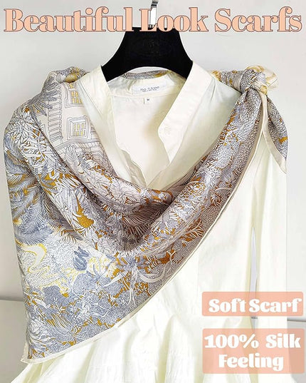 kcctoo 27.5" Mulberry Silk Feeling Head Scarf Women's Fashion Square Neck Satin Scarfs for Bag Hair Scarves Gift