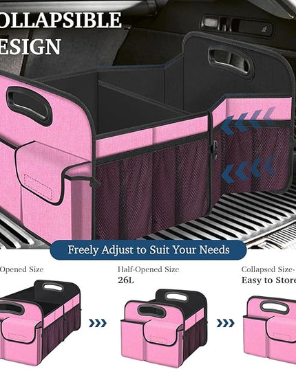 Femuar Car Trunk Organizer, Car Storage Organizer with Large Capacity Waterproof Collapsible Trunk Organizer for Car Suv/Jeep/Sedan (Pink, Standard)