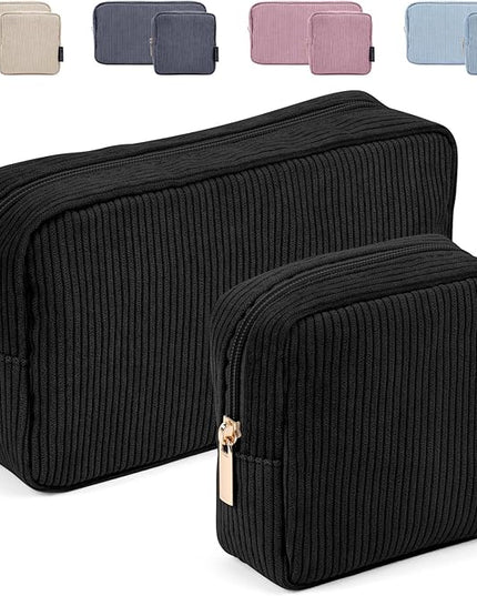 MAGEFY Small Makeup Bag for Purse Mini Cosmetics Bag Corduroy Cute Cosmetic Pouch for Women with Slip-in Pockets