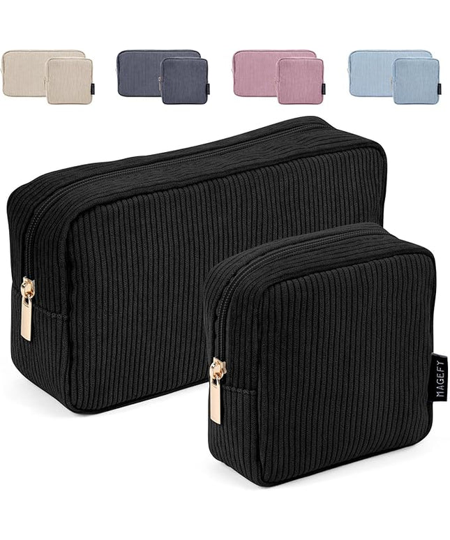 MAGEFY Small Makeup Bag for Purse Mini Cosmetics Bag Corduroy Cute Cosmetic Pouch for Women with Slip-in Pockets