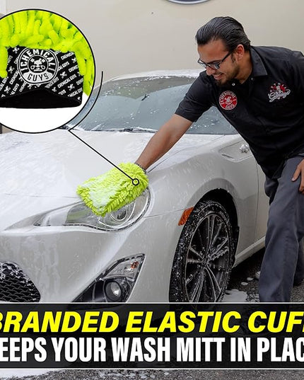 Chemical Guys Chenille Premium Scratch-Free Microfiber Wash Mitt for Car Washing - Lime Green, Ultra-Soft Car Wash Glove, Swirl-Free Finish, Safe for Trucks, SUVs, Motorcycles, and More