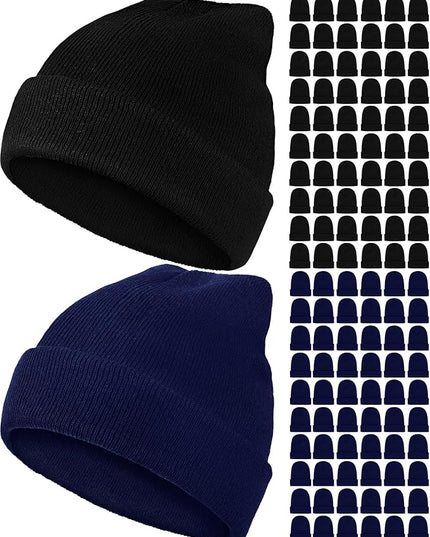 Jecery 120 Pcs Winter Beanie Hats Bulk for Unisex Women Men Homeless Donation Hats Warm Knitted Cuffed Toboggan Stretch Caps