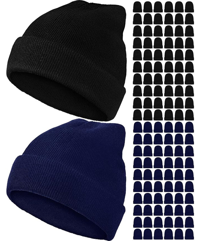 Jecery 120 Pcs Winter Beanie Hats Bulk for Unisex Women Men Homeless Donation Hats Warm Knitted Cuffed Toboggan Stretch Caps
