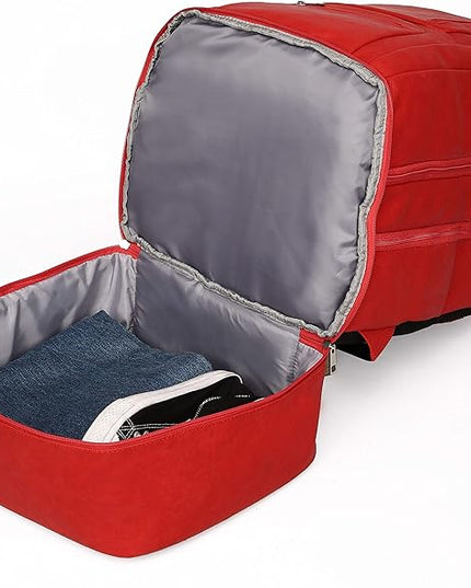 Sole Premise Leather Bag for Multi-functional Travel Carry-on with Shoe, Laptop and Clothes Compartments for Men & Women (Red)