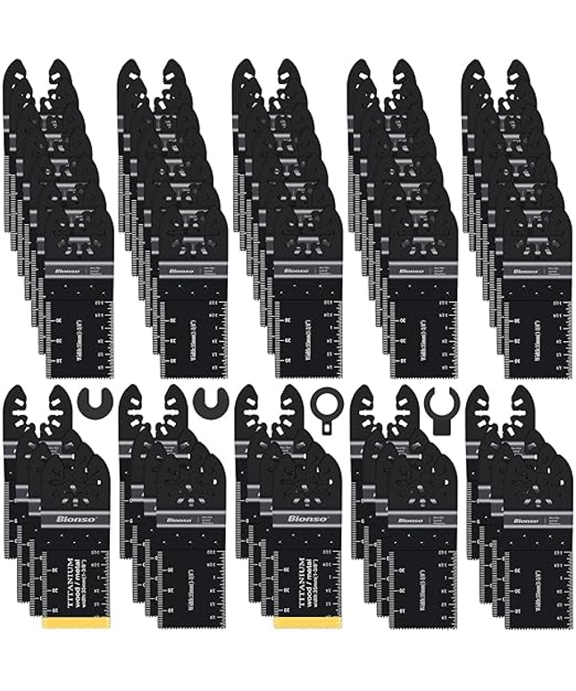 Bionso 55PCS Oscillating Saw Blades, Professional Universal Titanium Multitool Blades for Wood Plastics Metal, Quick Release Multi Tool Kits Fit Dewalt Ryobi Milwaukee Rockwell Fein Makita
