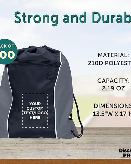 DISCOUNT PROMOS Two-Tone Drawstring Backpack Non-Woven - 100 pack - Customizable Text, Logo - Durable Sports Backpacks - Ideal for Work, Sports, Travel, Gym & More - Grey