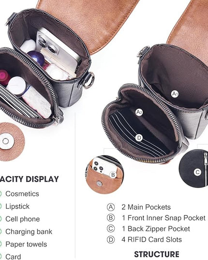 POIUGOYA Small Crossbody Bags for Women Trendy,Leather Triple Compartment Cell Phone Crossbody Wallet Purses with Card Slots