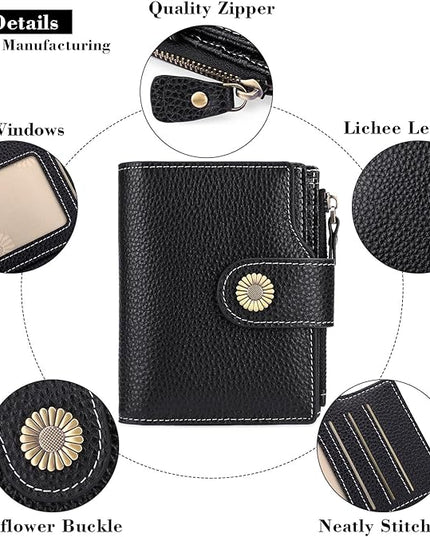 Falan Mule Wallet for Women - Genuine Leather, Compact, RFID Blocking, Bifold Wallet