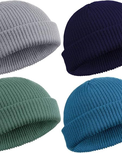 SATINIOR 4 Pieces Trawler Beanie Watch Hat Roll up Edge Skullcap Fisherman Beanie Unisex