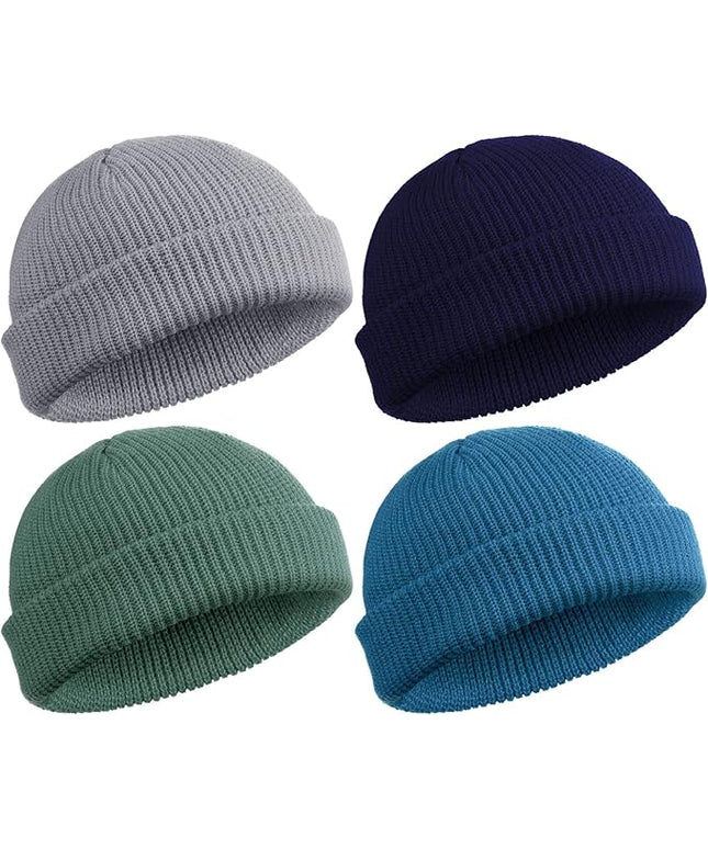 SATINIOR 4 Pieces Trawler Beanie Watch Hat Roll up Edge Skullcap Fisherman Beanie Unisex