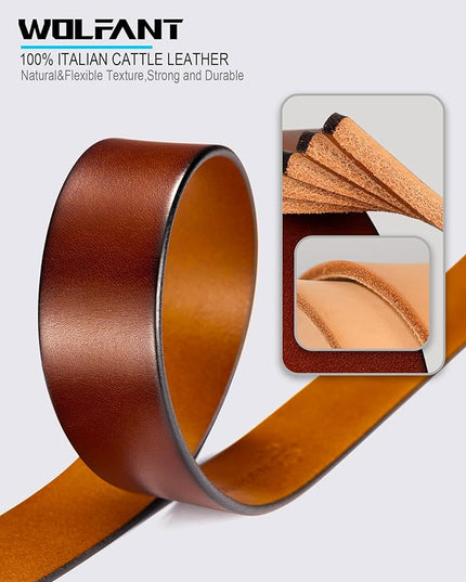 WOLFANT 1.5" Full Grain Leather Belt for Men in Gift Box,100% Italian Real Solid Leather