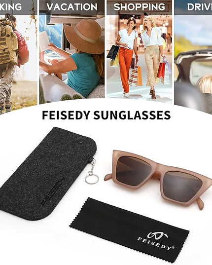 FEISEDY Vintage Square Cat Eye Sunglasses Women Trendy Cateye Sunglasses B2473