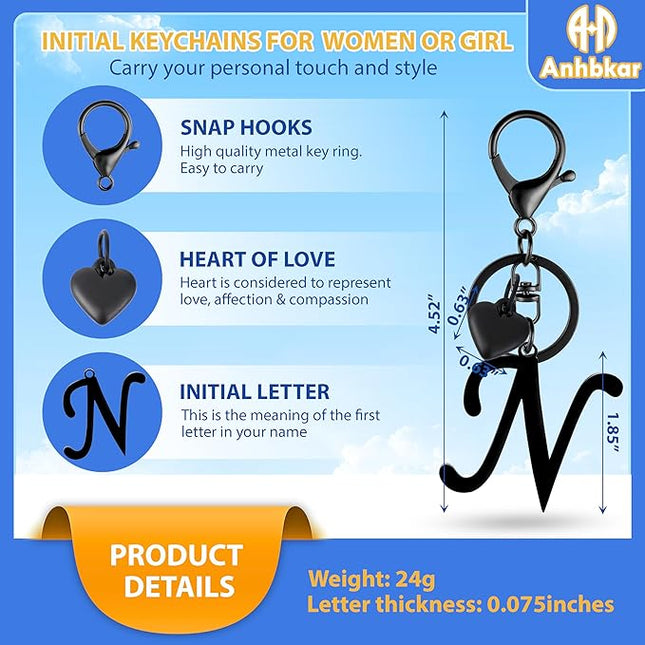 A-Z Heart Initial Letter Keychain, Stainless Steel Alphabet Charm for Handbags, Gift for Women and Girls
