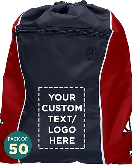 DISCOUNT PROMOS Two-Tone Drawstring Backpack Non-Woven - 50 pack - Customizable Text, Logo - Durable Sports Backpacks - Ideal for Work, Sports, Travel, Gym & More - Red