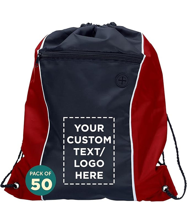 DISCOUNT PROMOS Two-Tone Drawstring Backpack Non-Woven - 50 pack - Customizable Text, Logo - Durable Sports Backpacks - Ideal for Work, Sports, Travel, Gym & More - Red