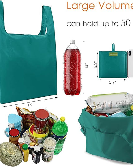 BeeGreen Marrs Reusable Grocery Bags Wholesale Green Reusable Kitchen Bags Bulk Foldable-Machine Washable with Zipper Storage Pouch 50 Packs