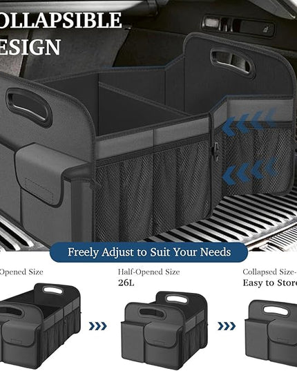 Femuar Car Trunk Organizer, Car Storage Organizer with Large Capacity Waterproof Collapsible Trunk Organizer for Car Suv/Jeep/Sedan (Grey, Standard)