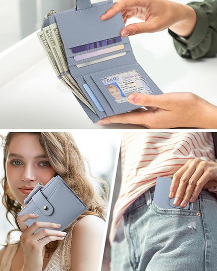 yiijay Small Wallet for Women RFID Blocking Tassle Bifold Slim Thin Leather Wallet Credit Card Holder Wallet Ladies Mini Wallet with Widened Zipper Pocket