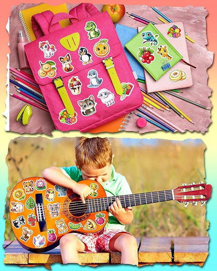 JCFIRE 200PCS Stickers for Kids, Waterproof Cute Mixed Animal Food Vinyl Scrapbook Stickers for Water Bottle, Book, Laptop, Goodie Bags Stuffers Kids Party Favors, Classroom Supplies Must Haves